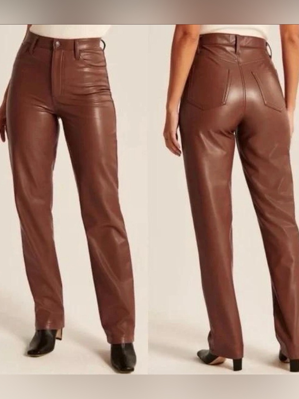 Abercrombie & Fitch Brown Faux Leather 90s Straight Pants Size 28
